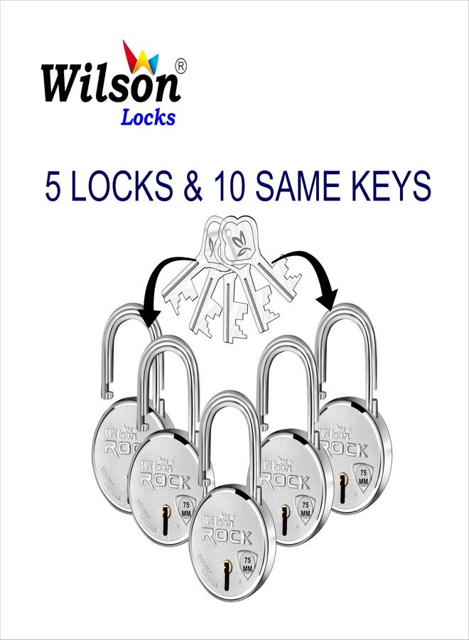 Wilson Locks Wilson® 75mm Big Size 5 Lock Set with 10 Same Key, Heavy Duty Brass Levers, Weather Resistant, Double Locking, Lock for Main Gate (5 Lock & 10 Same Keys, 75mm) - Image 2